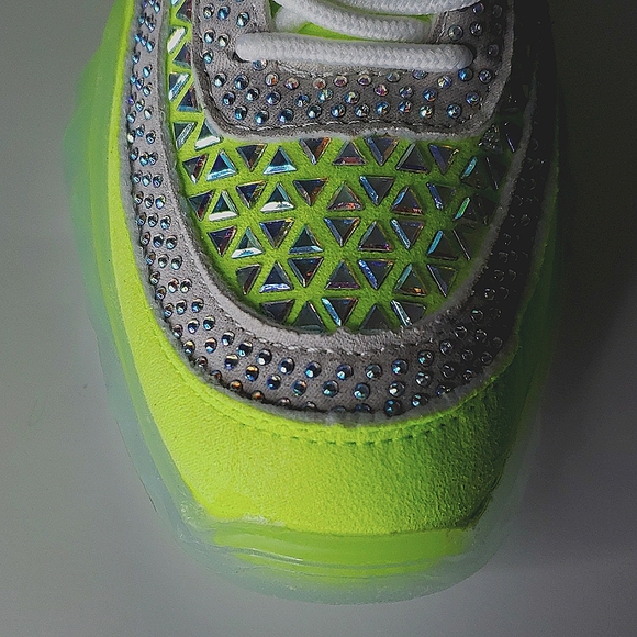HI TOP LACE UP NEON LIME RHINESTONE SNEAKERS - Picture 5 of 6